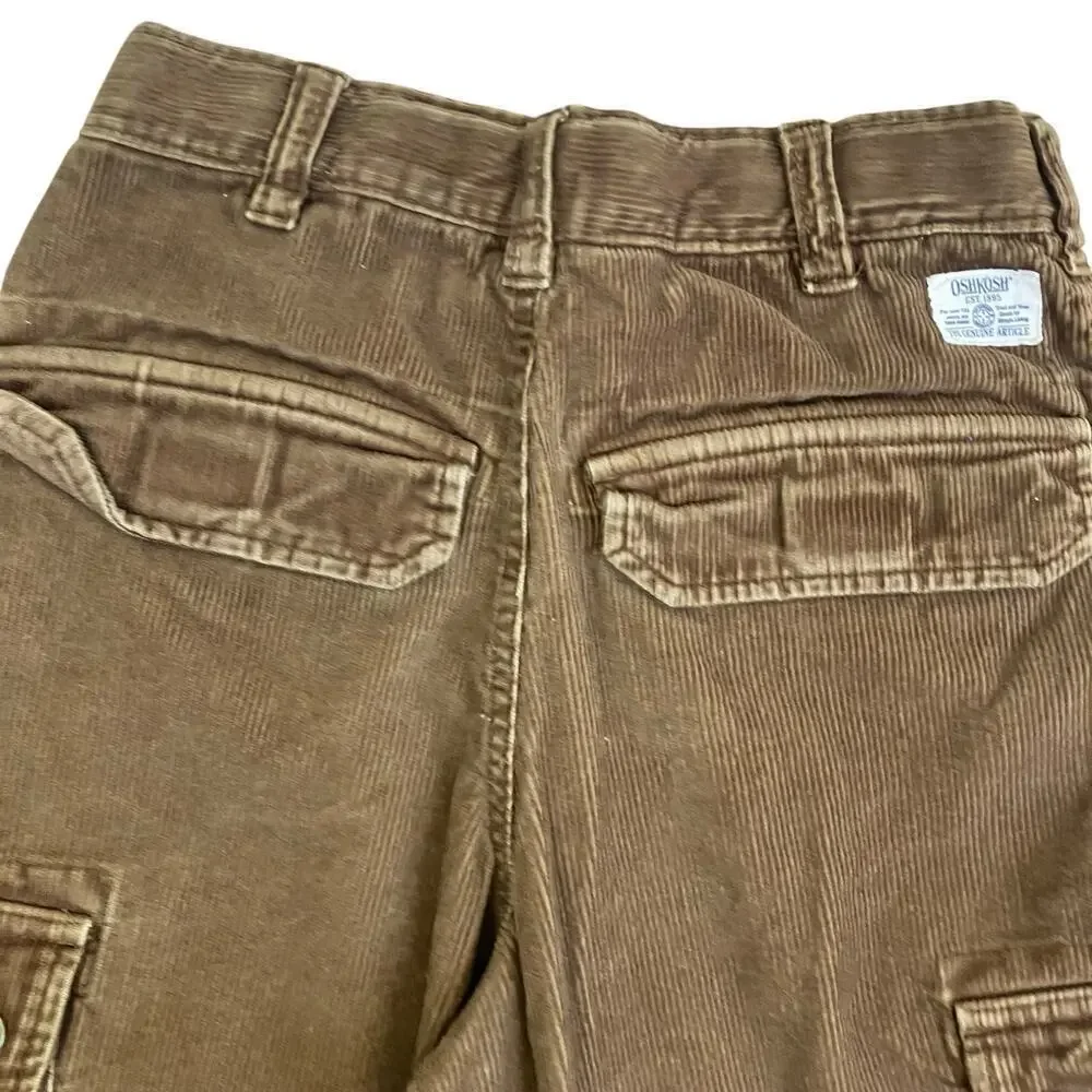 Oshkosh B'Gosh Boys Sz 7X Wide Leg Corduroy Cargo Pants Brown Casual